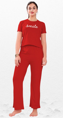 RDP Women Solid Maroon Top & Pyjama Set