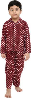 4JSTAR Kids Nightwear Boys & Girls Printed Cotton(Maroon Pack of 1)