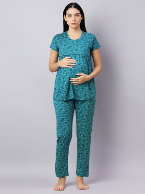 DZZO Women Printed Blue Top & Pyjama Set