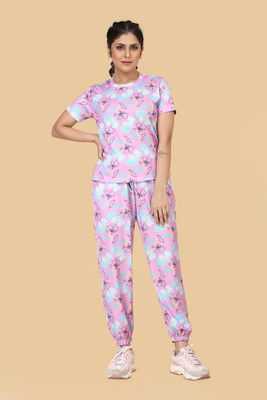 BHULAX Women Printed Purple Night Suit Set