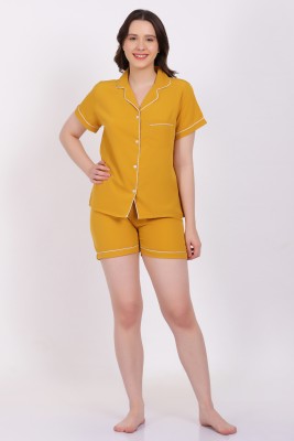 HSINTERNATIONAL Women Solid Yellow Top & Shorts Set
