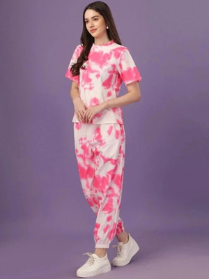 Tryviz Women Printed White, Pink Night Suit Set