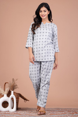 FROEBEL Women Geometric Print Grey Night Suit Set
