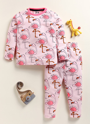 Lazy Shark Girls Printed Pink Top & Pyjama Set