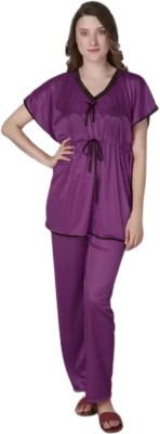 Color Magic Women Solid Purple Night Suit Set