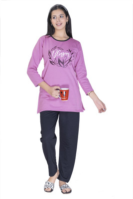 TVILLICK Women Printed Pink Top & Pyjama Set