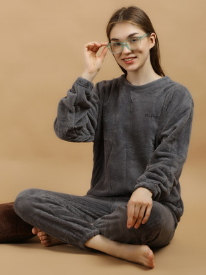 Lugo Women Solid Grey Night Suit Set