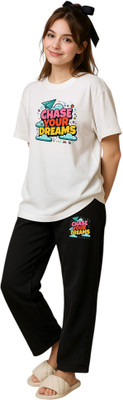Shonisha Women Printed Black Top & Pyjama Set