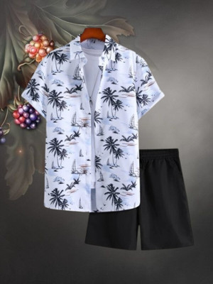 VYOMENTERPRISEE Men Printed White Shirt & Pyjama set