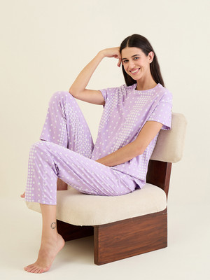 SWEET DREAMS Women Polka Print Purple Top & Pyjama Set