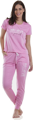 Gudnini Women Printed Grey Top & Pyjama Set