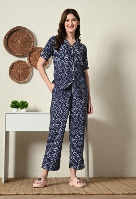 DreamBe Women Printed Blue Shirt & Pyjama set