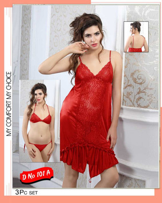 CRAFTWELL Women Solid Red Night Suit Set