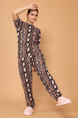 Soor Panchi Women Self Design Brown Night Suit Set