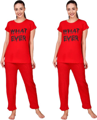 Trendy World Women Printed Red Night Suit Set