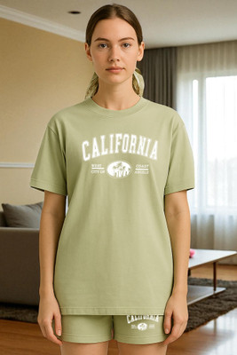 Elvia Women Printed Light Green Top & Shorts Set