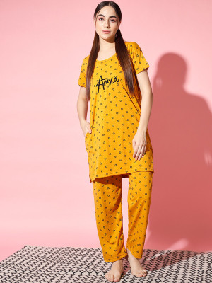 Trendy World Women Printed Yellow Shirt & Pyjama set