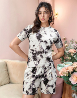 A R Fashion Women Printed Black Top & Shorts Set