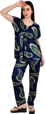 LDHSATI Women Printed Dark Blue Top & Pyjama Set