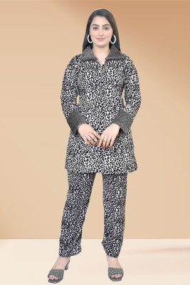 MECHANICALwear Women Animal Print Grey Top & Pyjama Set