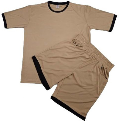 BALUDACLOTHS Men Self Design Beige Top & Shorts Set
