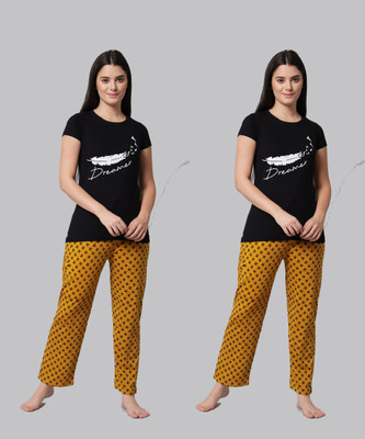 ANIXA Women Printed Multicolor Top & Pyjama Set