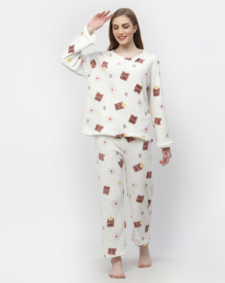 Ucollection Women Printed White Top & Pyjama Set