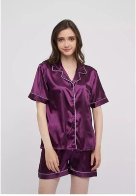 Vd hub Women Solid Purple Night Suit Set