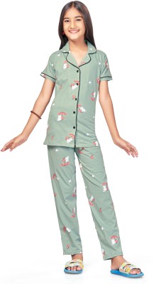 Bloem Girls Self Design Light Green Shirt & Pyjama set