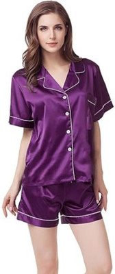 Vd hub Women Solid Purple Night Suit Set