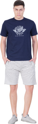 GOKUL FASHION Men Self Design Dark Blue Top & Shorts Set