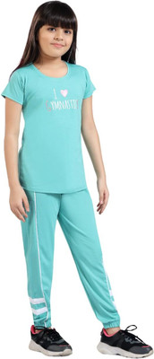COZYKUDOS Girls Solid Green Top & Pyjama Set