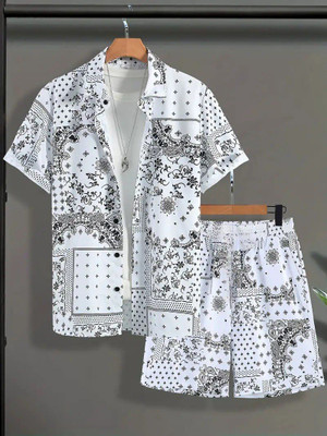 Den Men Printed White, Black Night Suit Set