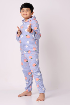 Keenuu Kids Nightwear Girls Self Design Fleece Blend(Blue Pack of 1)