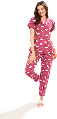 AV2 Women Printed Pink Top & Pyjama Set