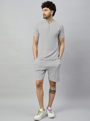 Chrome & Coral Men Solid Grey Night Suit Set