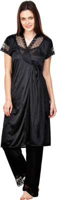 PHALIN Women Solid Black Top & Pyjama Set