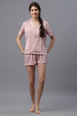 OTTAVIA Women Striped Pink Night Suit Set