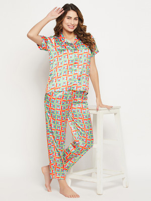 Clovia Women Checkered Multicolor Top & Pyjama Set