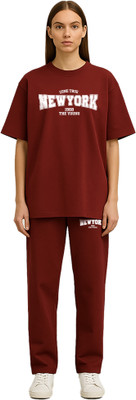 Shonisha Women Printed Maroon Night Suit Set
