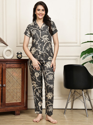 Boston Club Women Abstract Grey Night Suit Set