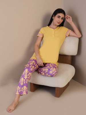 SWEET DREAMS Women Solid Yellow Top & Pyjama Set