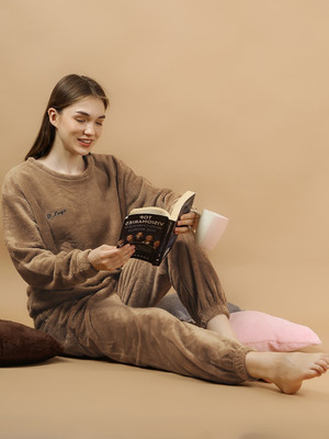 Lugo Women Solid Brown Night Suit Set