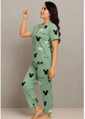 harsh e commerce Girls Printed Green Shirt & Pyjama set