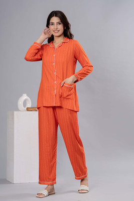 CTMTEX Women Printed Orange Shirt & Pyjama set