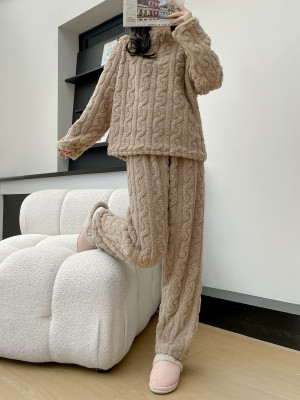 TIARO Women Self Design Brown Night Suit Set