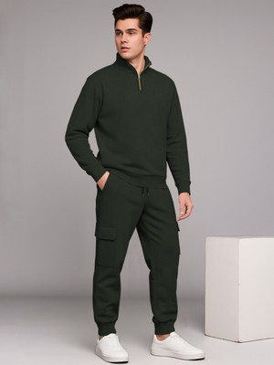 TRIPR Men Solid Dark Green Night Suit Set
