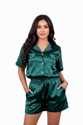 StyloQueen Women Solid Green Top & Shorts Set