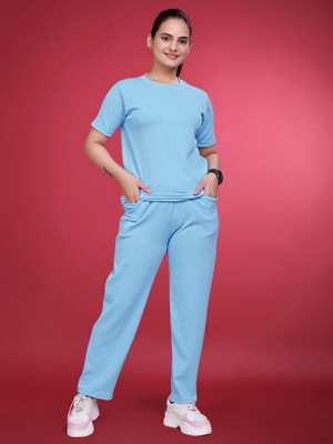 JK Creation Women Solid Light Blue Top & Pyjama Set