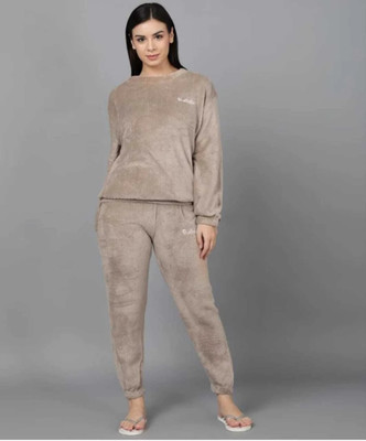 Rouniyar Women Solid Brown Night Suit Set